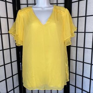 BANANA REPUBLIC Flutter Sleeve Yellow Blouse Sz Lg
